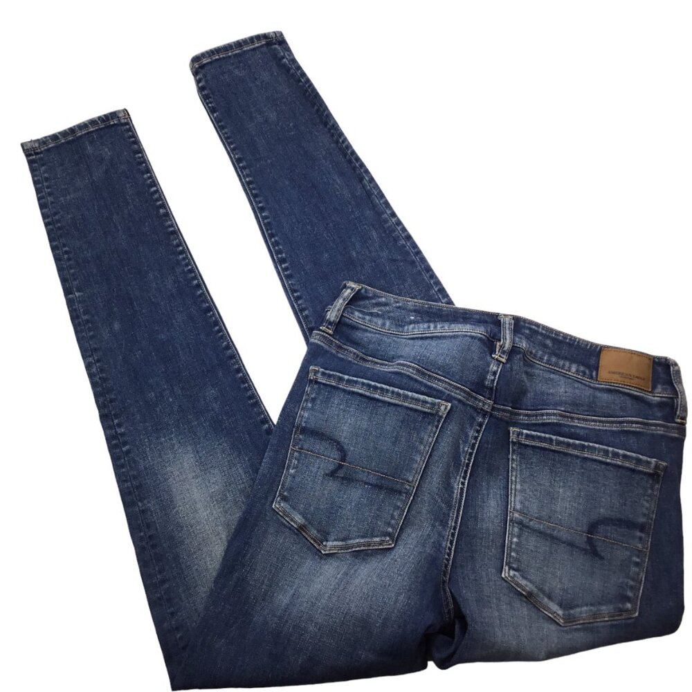 American Eagle AE Super Stretch X Hi Rise Jegging 8 Long Blue Skinny Medium Wash - Picture 2 of 7